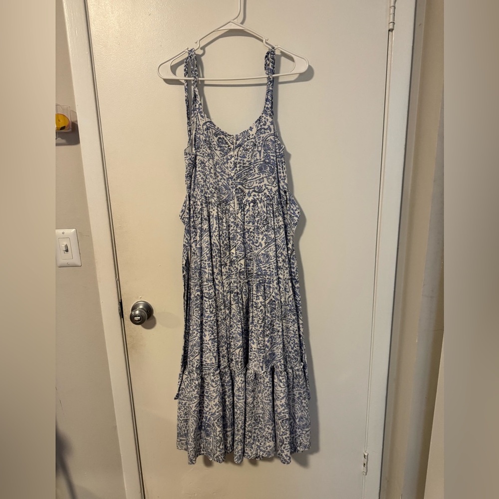 Blue and White Patterned Maxi Dress